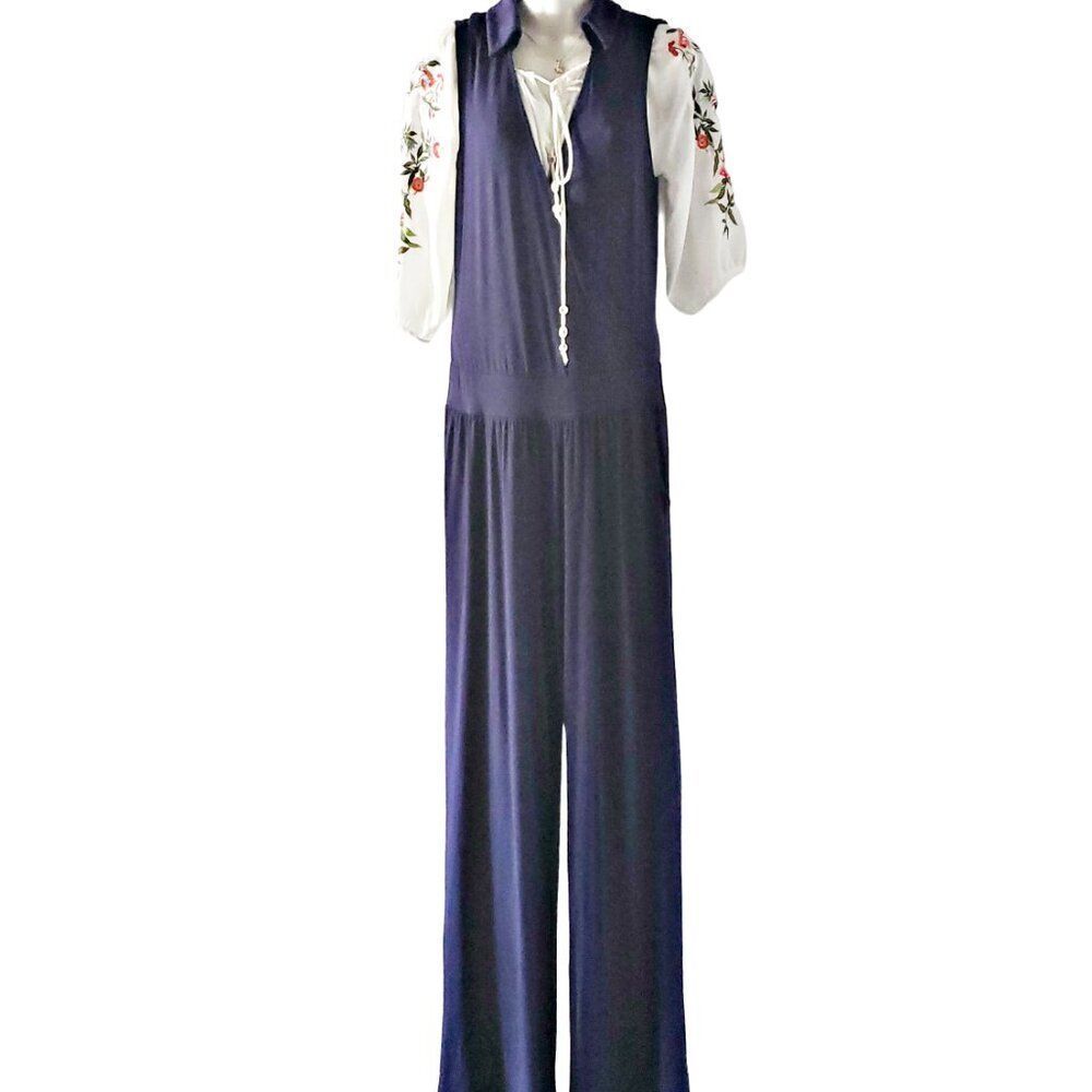 TART Navy Collar Sleeveless Deep V-neck Pockets Jumpsuit Size M